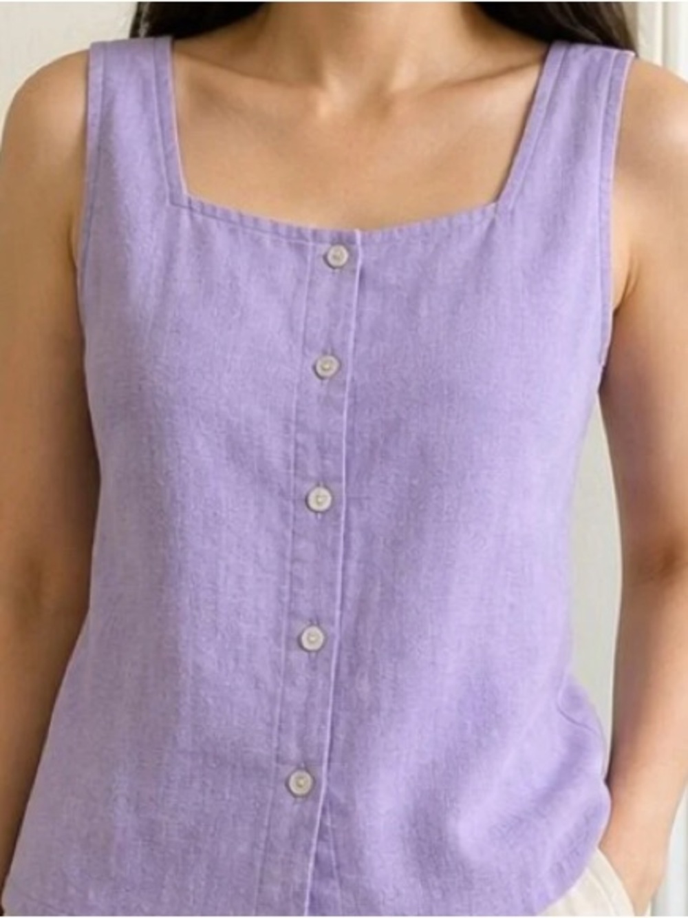 Lavender Button-Front Linen Tank Top - Picture 2 of 3